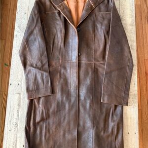VTG Andrew Marc brown Leather TRENCH COAT Size Large soft beautiful